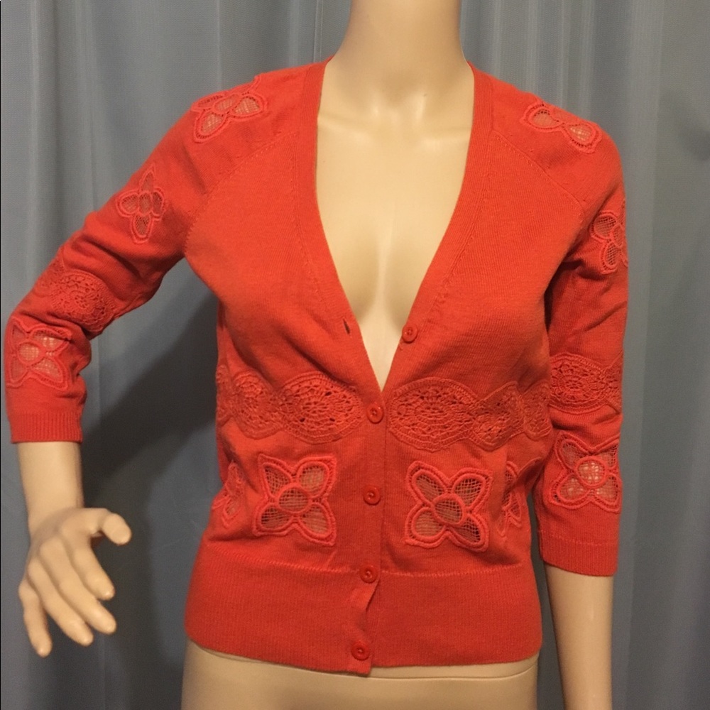 Dark Orange Knitted & Knotted 2/4 Sleeve Cardigan
